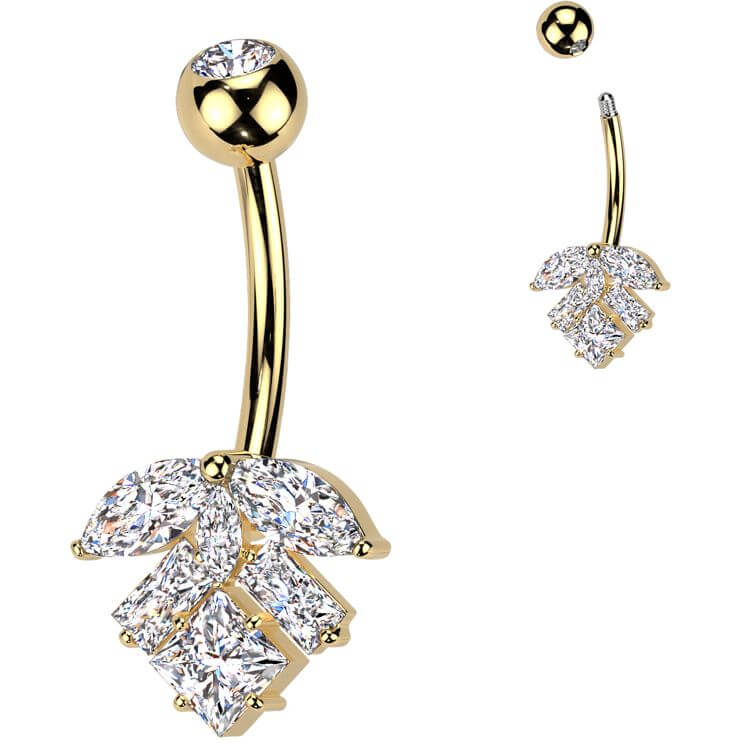 Piercing Nombril laiton titane feuille zircone taillée en marquise - Image 3