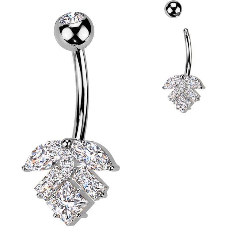 Piercing Nombril laiton titane feuille zircone taillée en marquise - Image 4