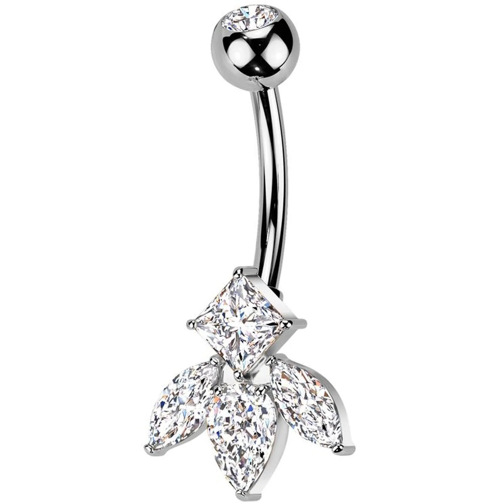 Piercing Nombril laiton titane zircone taillée en marquise