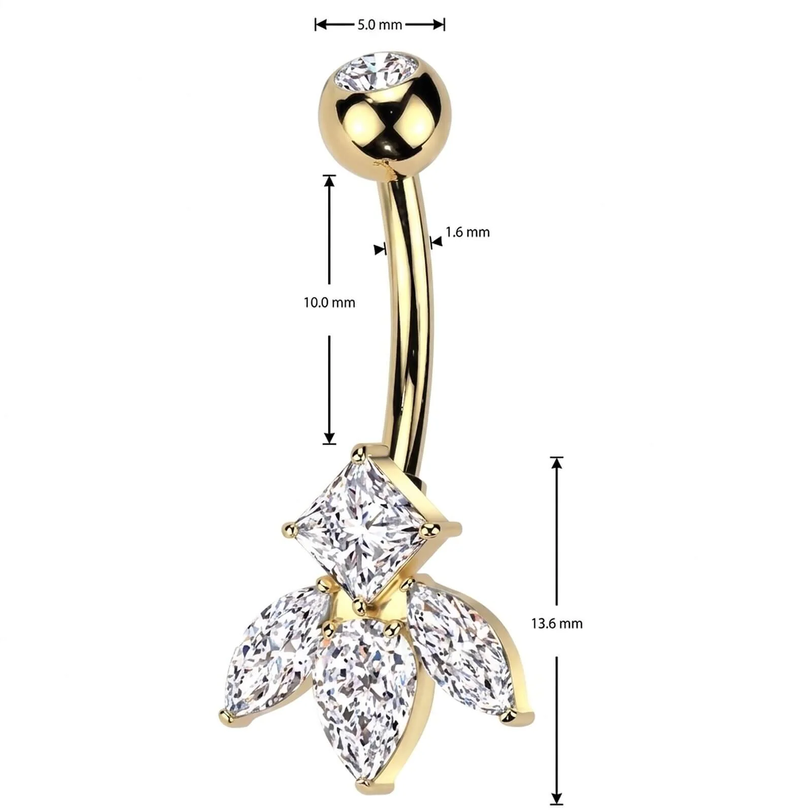 Piercing Nombril laiton titane zircone taillée en marquise - Image 2