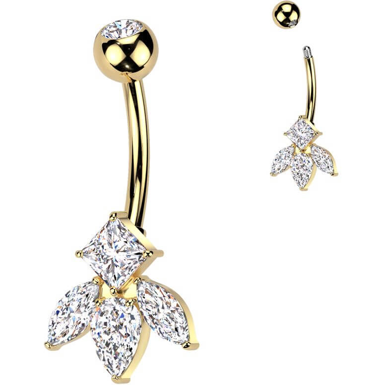 Piercing Nombril laiton titane zircone taillée en marquise - Image 3