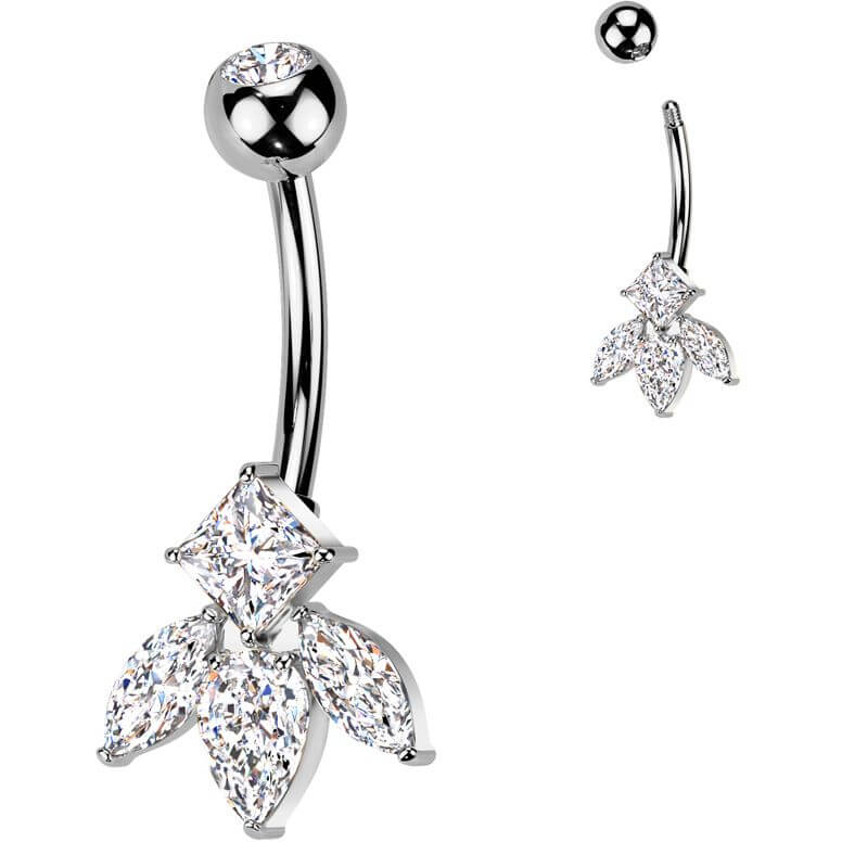 Piercing Nombril laiton titane zircone taillée en marquise - Image 4