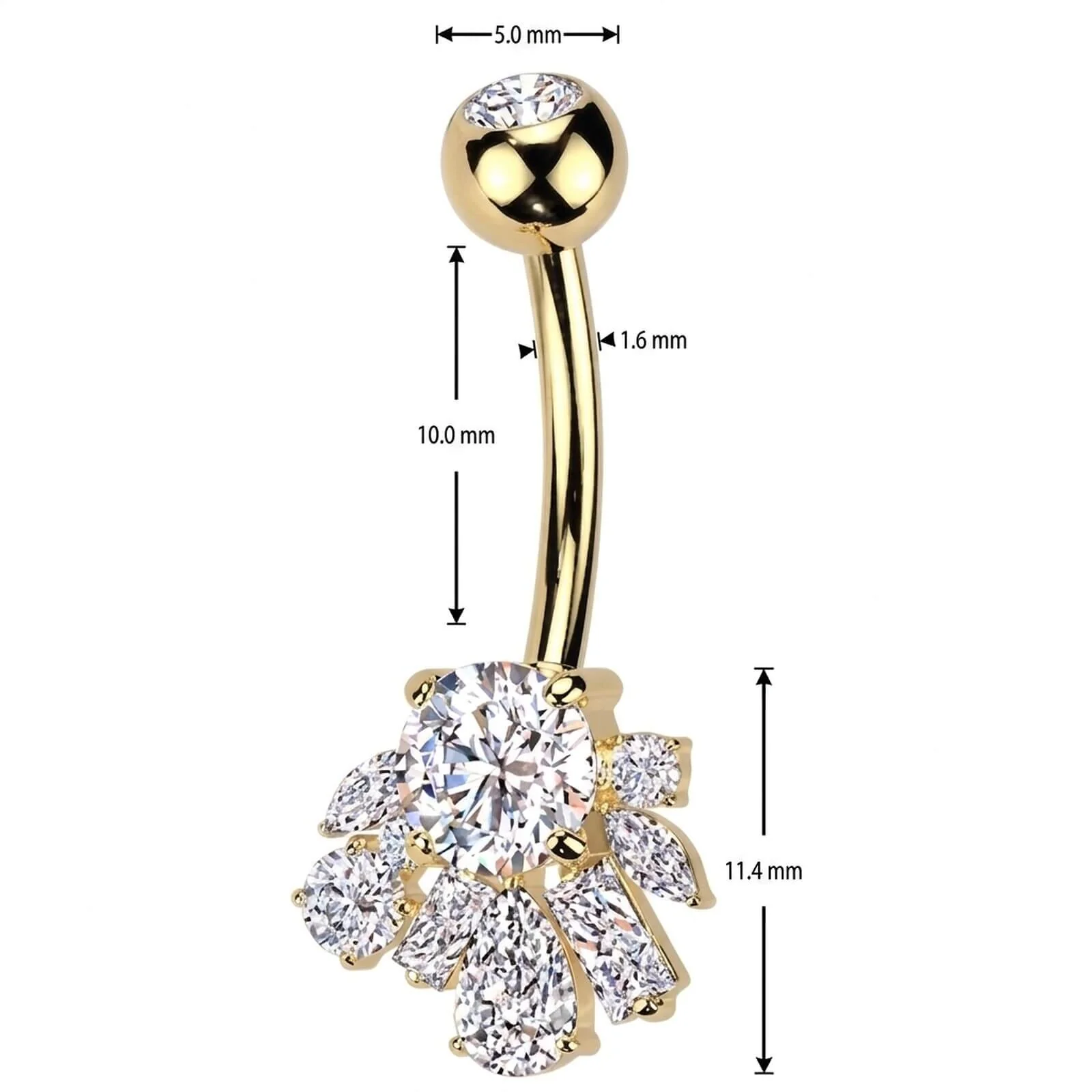 Piercing Nombril laiton titane zircones - Image 2