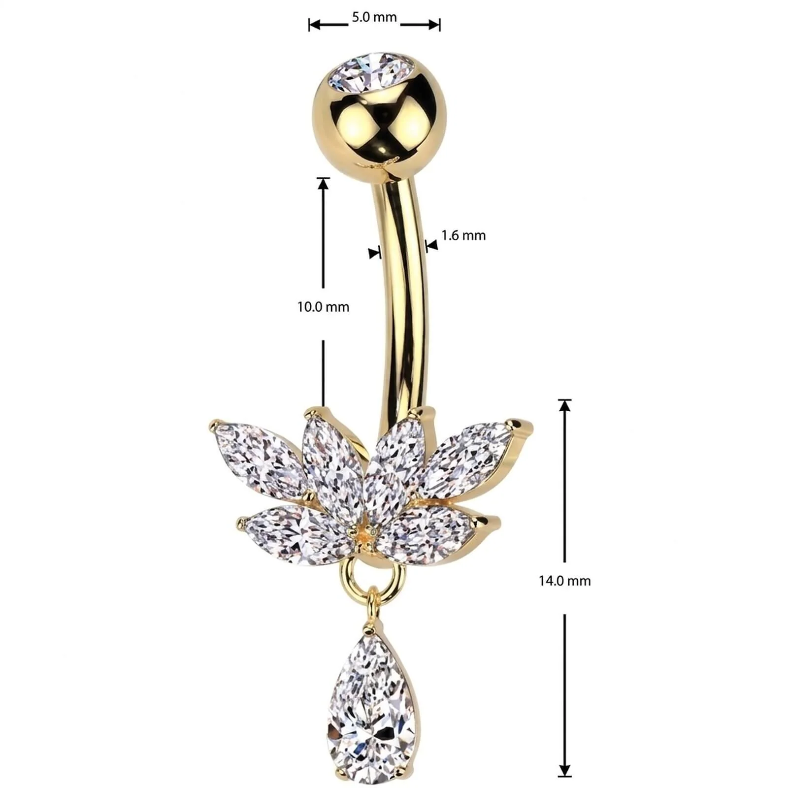 Piercing Nombril laiton titane zircone pendentif larme - Image 2