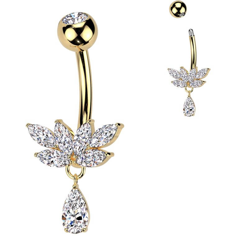Piercing Nombril laiton titane zircone pendentif larme - Image 3