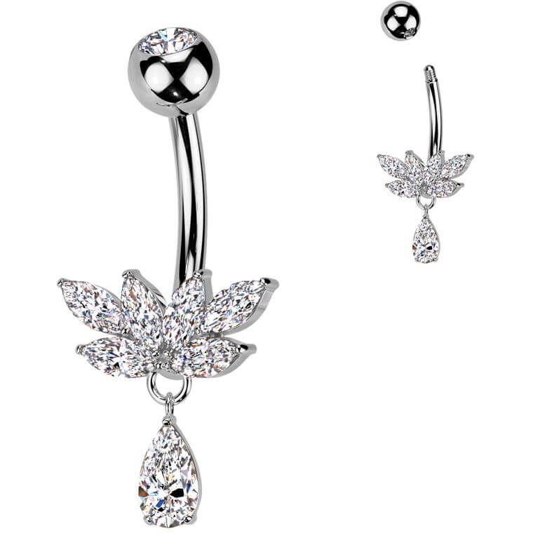 Piercing Nombril laiton titane zircone pendentif larme - Image 4