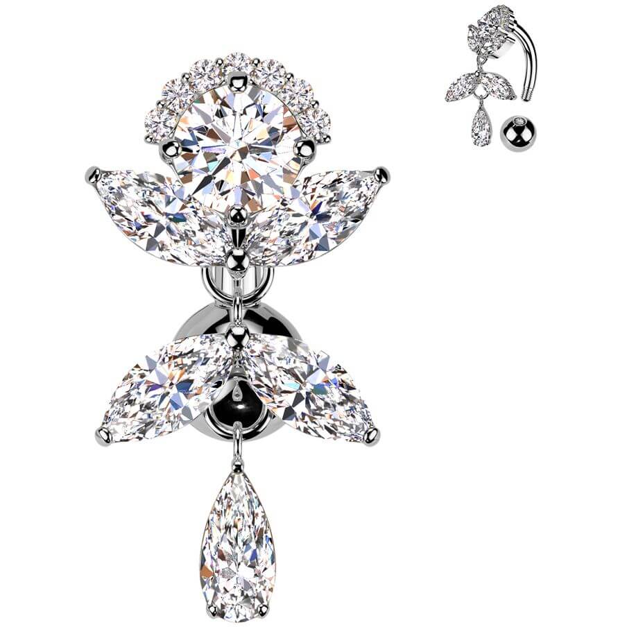 Piercing Nombril laiton titane top down pendentif en zircone - Image 4