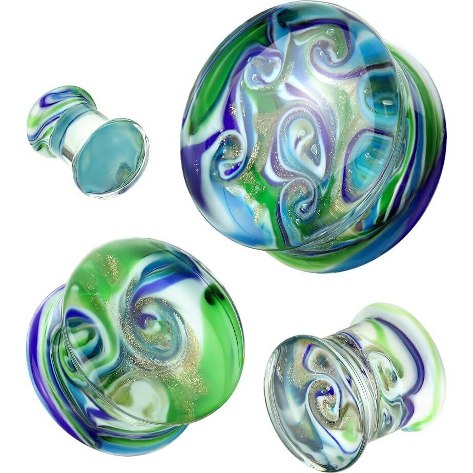 Verre Plug tourbillon bleu vert double flare - Image 3