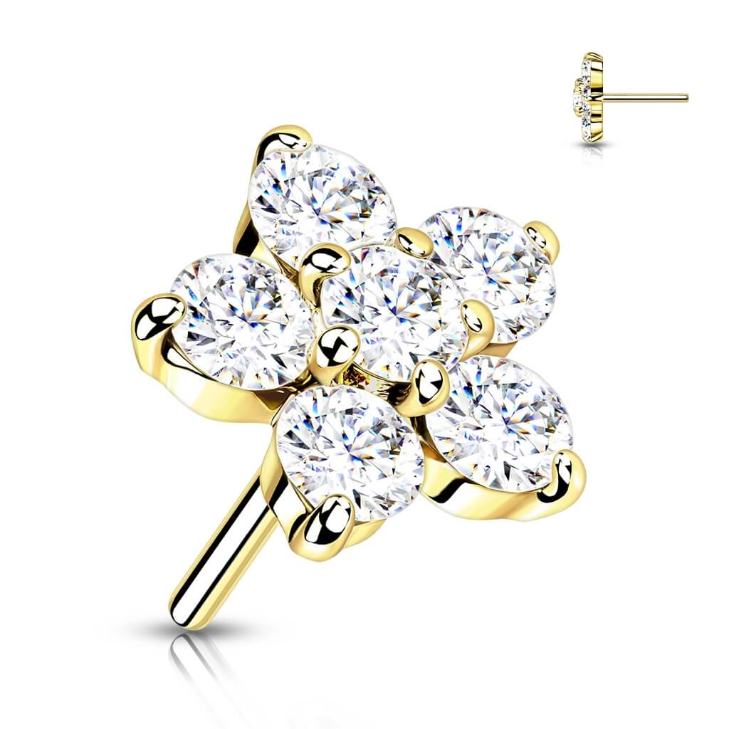Or 14kt Embout Embout Fleur Zircone Enfoncer - Image 7