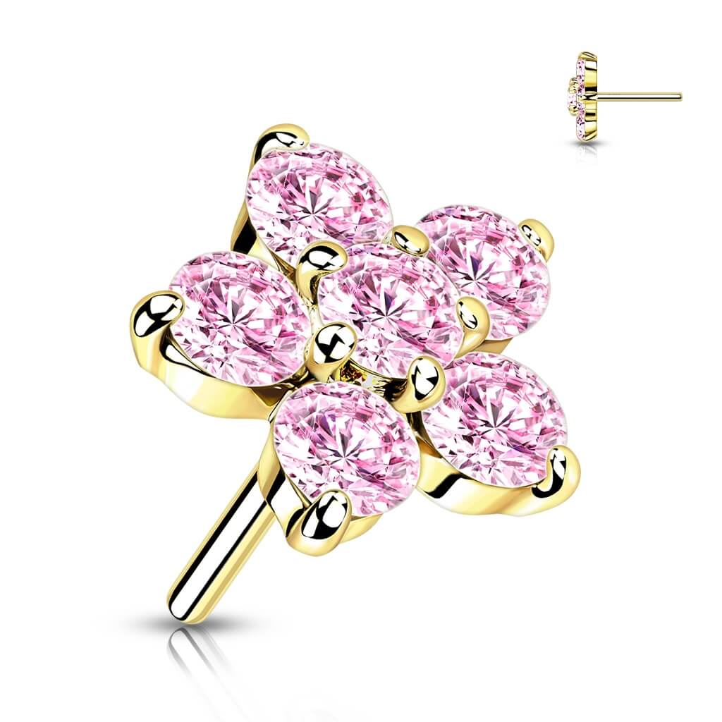 Or 14kt Embout Embout Fleur Zircone Enfoncer - Image 8