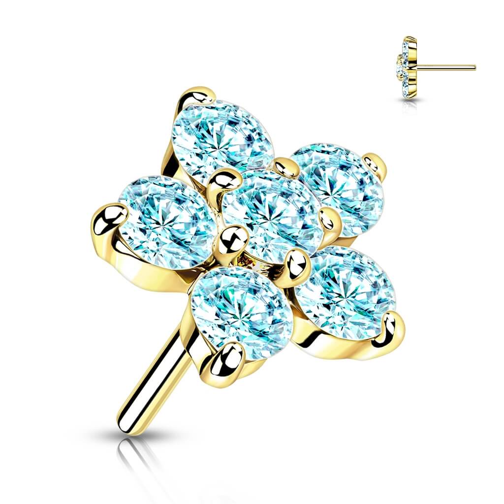 Or 14kt Embout Embout Fleur Zircone Enfoncer - Image 9