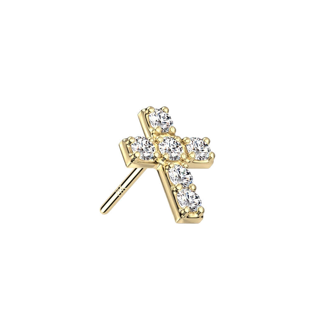 Or 14kt Embout Embout Croix Zircone Enfoncer - Image 4