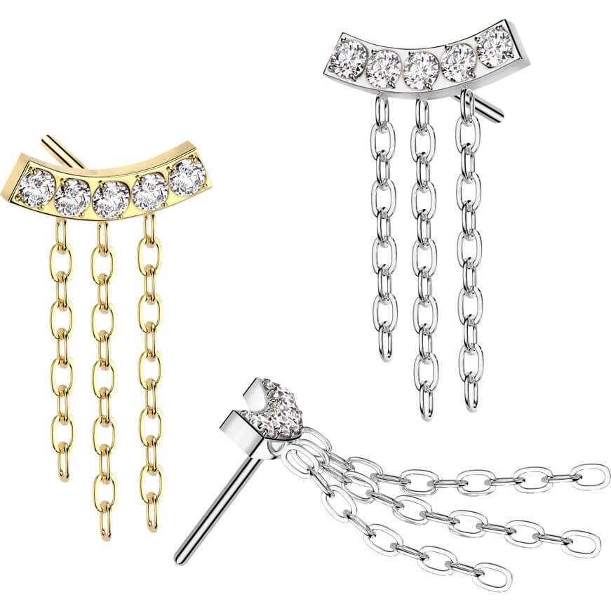 Titane Embout Triple Chaîne Pendentif Zircone Enfoncer - Image 3