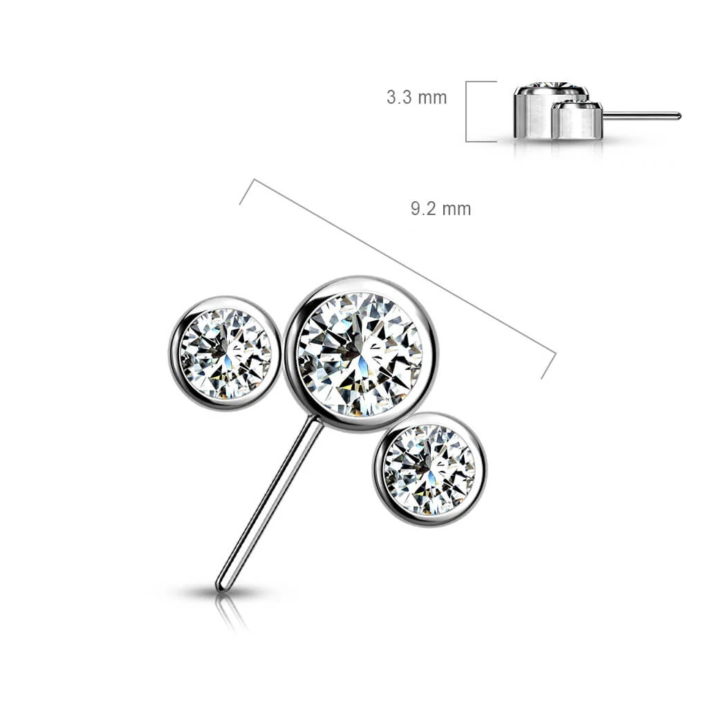 Titane Embout Embout 3 Zircones Argent Enfoncer - Image 2