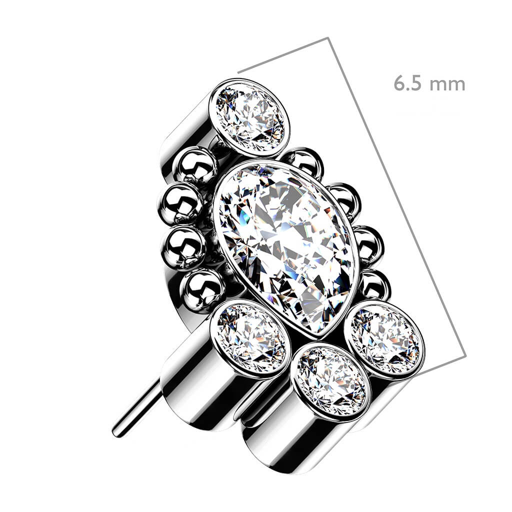 Titane Embout Embout Goutte 5 Zircones Argent Enfoncer - Image 3