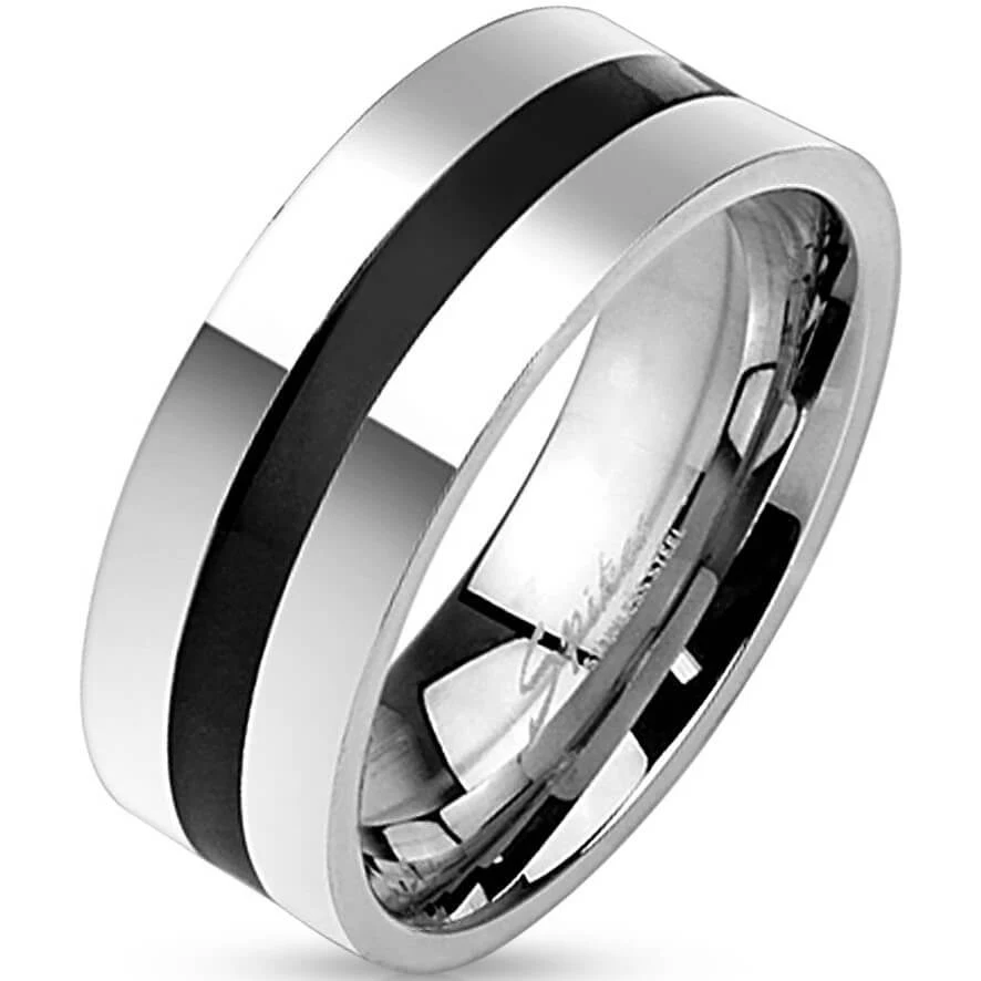 Anneau 316L Bague Bande Ligne Noire Centrée