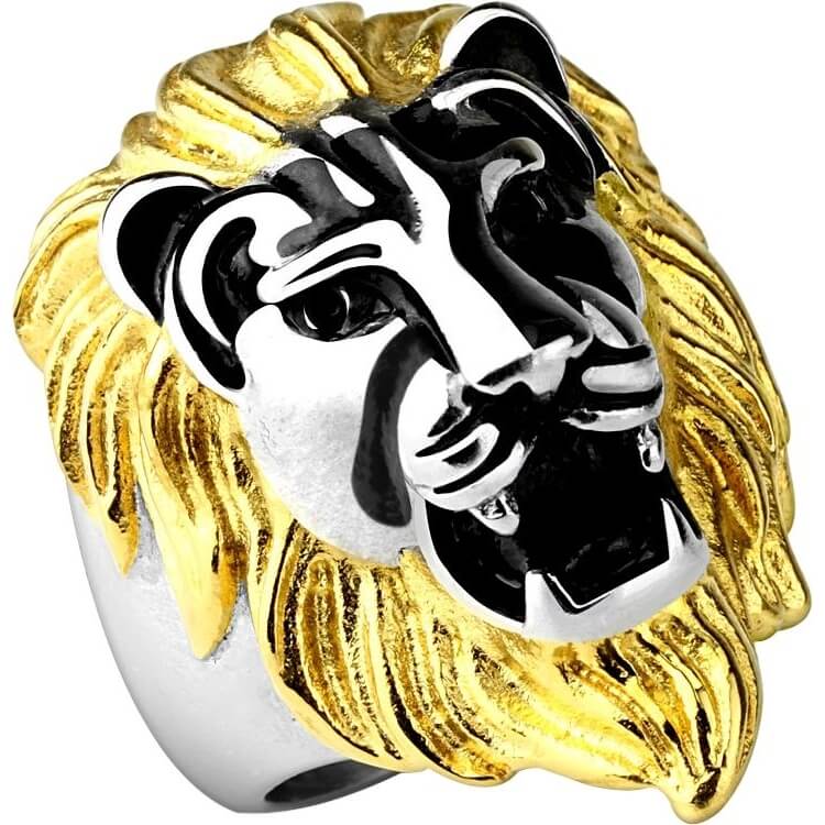 Anneau 316L Bague Coulée Ton Or Tête de Lion