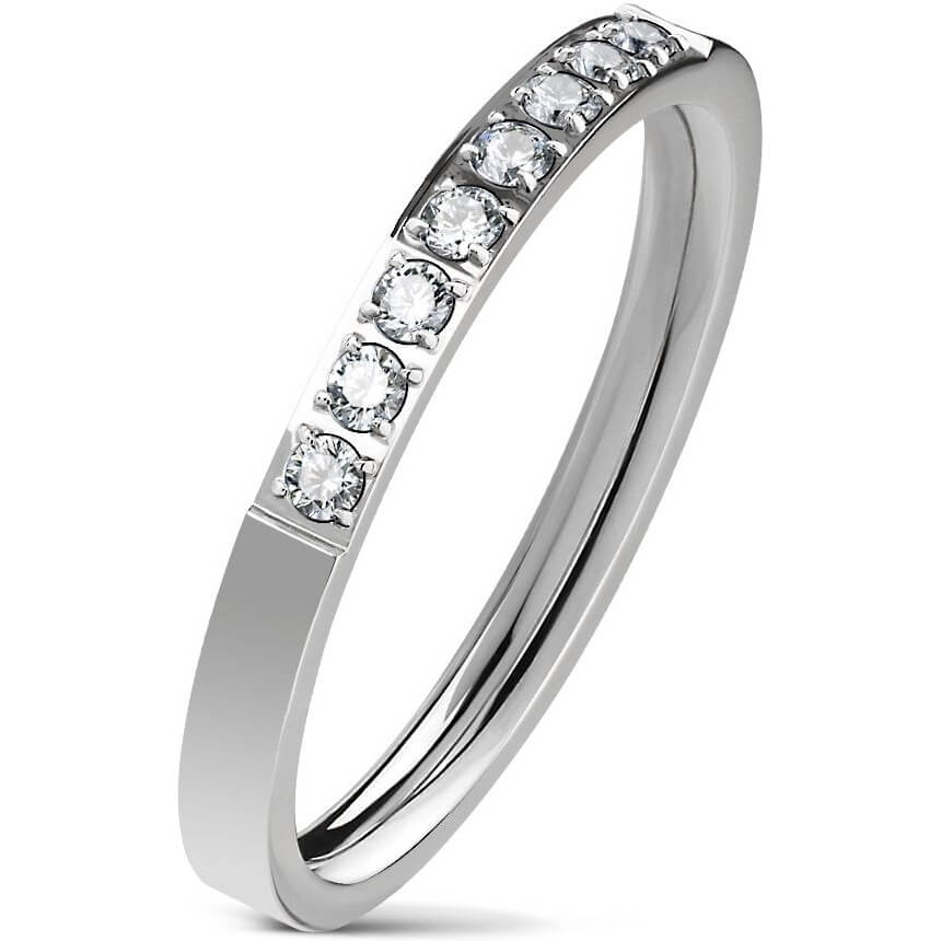 Anneau 316L Bague 8 Zircone Cubique CNC Sertissage Ligne Simple