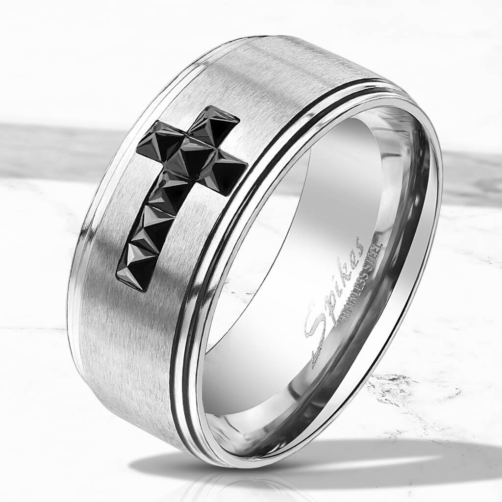 Anneau Croix Zircone Noir Argent - Image 2