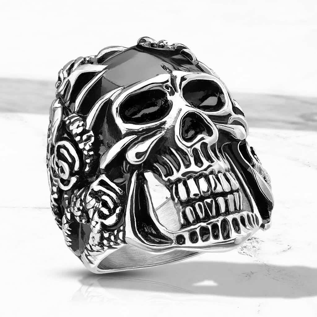 Anneau 316L Bague Moulée Griffes d'Acier Décorées Rose Crâne Noir - Image 2