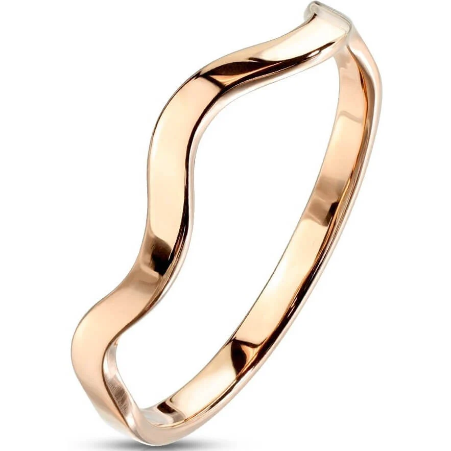 Anneau 316L Bague Ligne Ondulée Empilable IP Or Rose