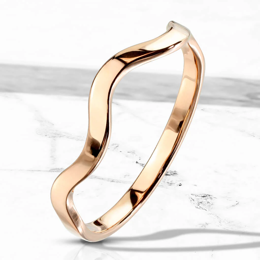 Anneau 316L Bague Ligne Ondulée Empilable IP Or Rose - Image 2