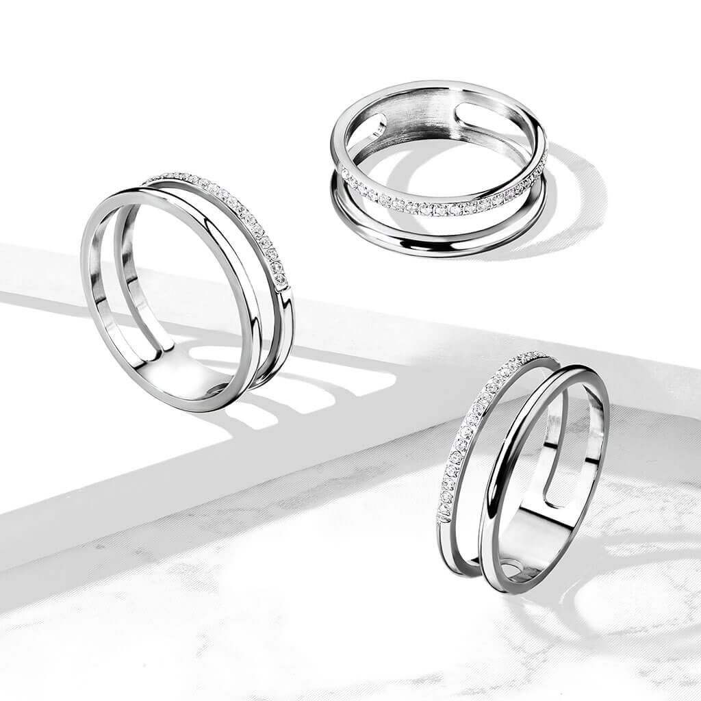 Anneau Double Anneaux Zircone Argent - Image 2