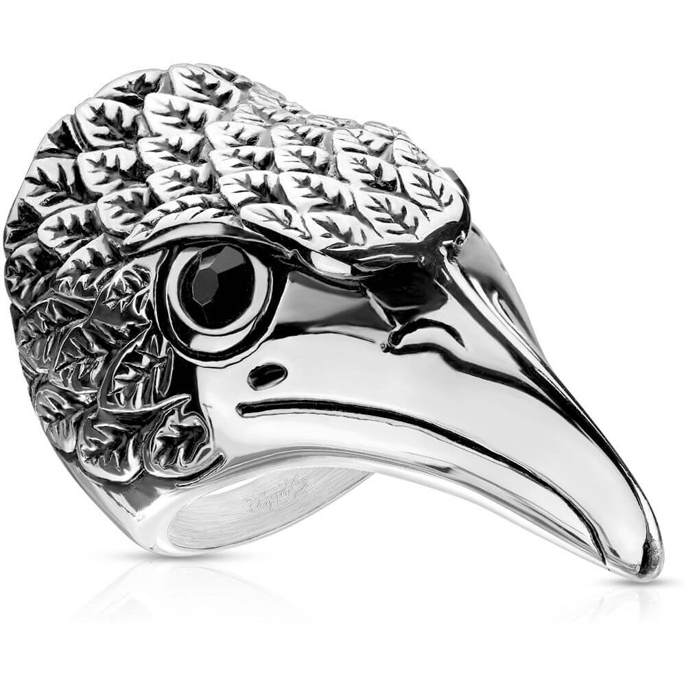 Anneau 316L Bague Aigle Yeux Oxyde de Zirconium Noir