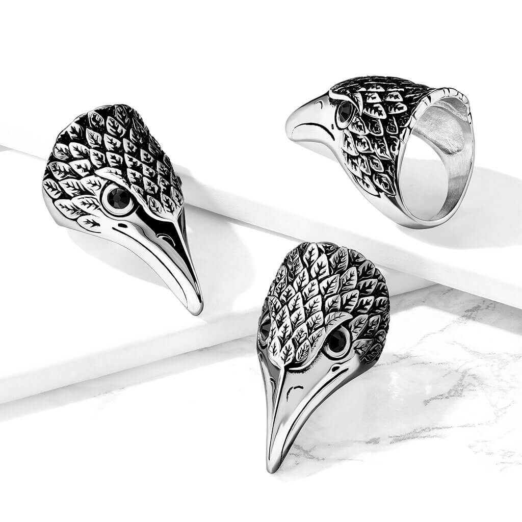 Anneau 316L Bague Aigle Yeux Oxyde de Zirconium Noir - Image 2