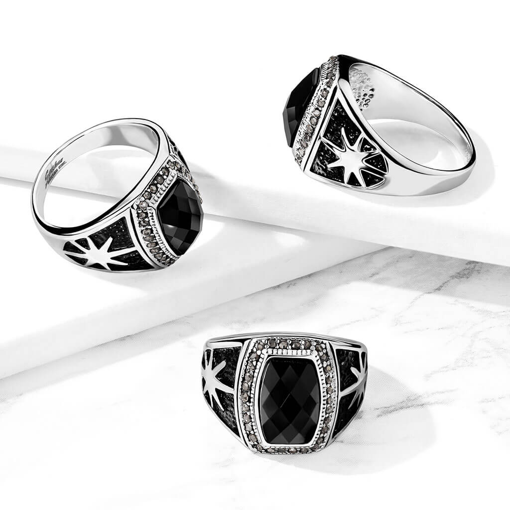 Anneau Argent Zircone Noir - Image 2