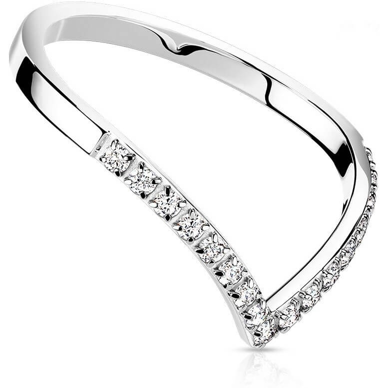 Anneau 316L Bague Pavé Oxyde de Zirconium Chevron