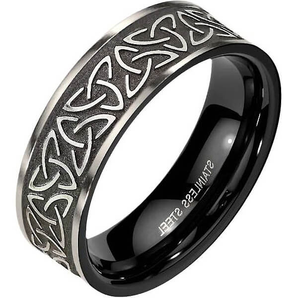 Anneau 316L Bague Nœud de la Trinité Celtique Tribal Noir