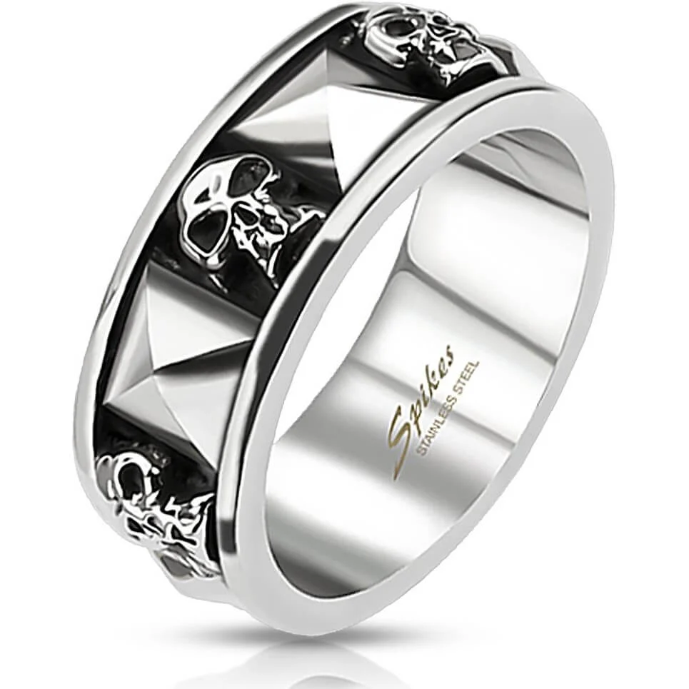 Anneau 316L Bague Bande Moulée Combinaison Crâne et Pyramide
