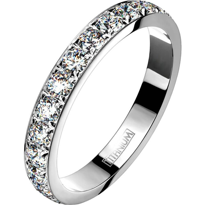 Titane Anneau Titan Bague Bande Zircones Cubiques Ronds Tout Autour