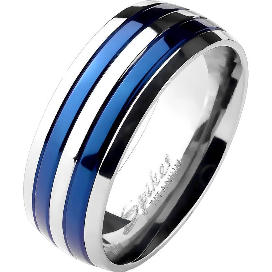 Titane Anneau Titan Bague Bande Double Rayure IP Bleu