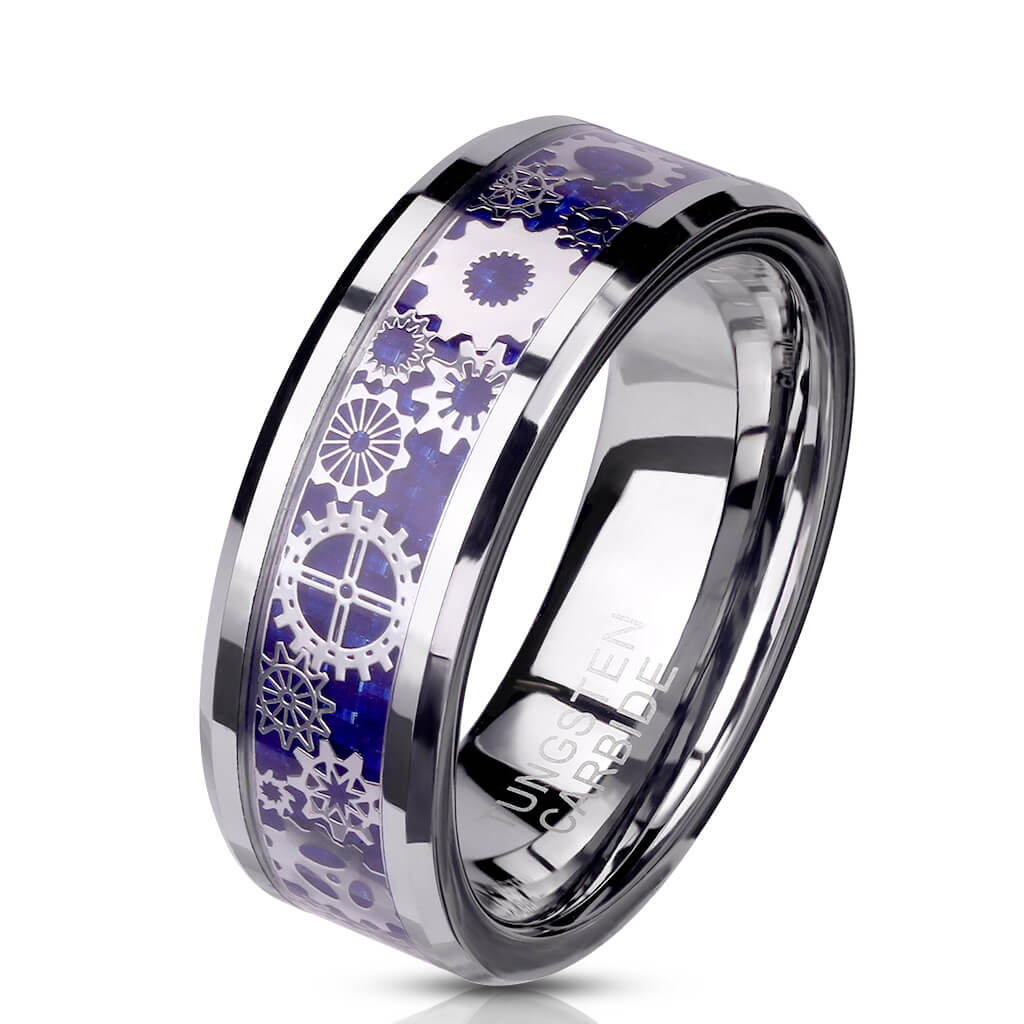 Anneau Bleu Steam Punk Carbone Argent - Image 2