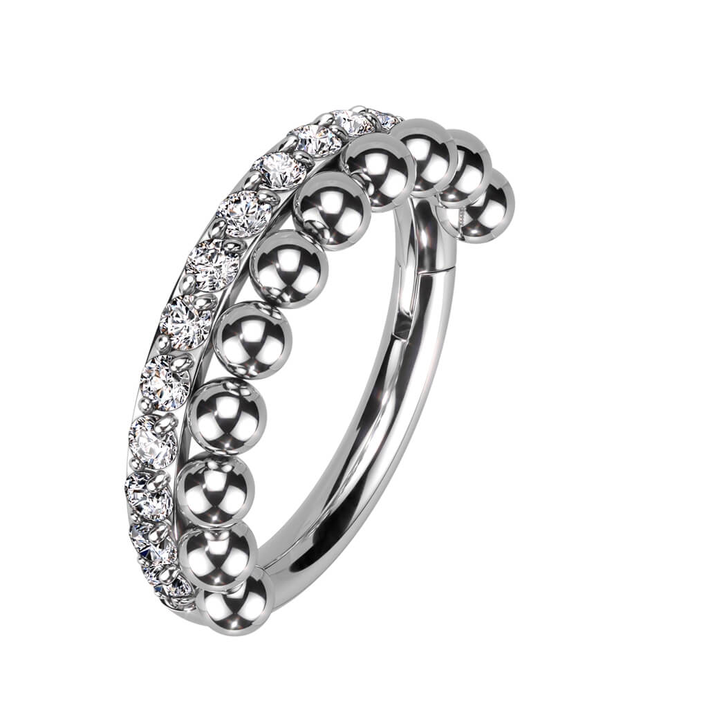 Anneau Ligne Billes Perlées Zirconia Cliqueur - Image 3