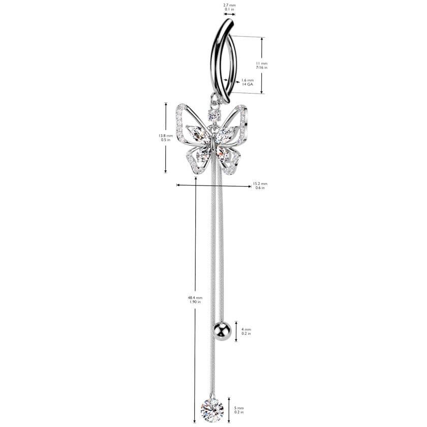 Piercing Nombril papillon pendentif zircone Cliqueur - Image 2