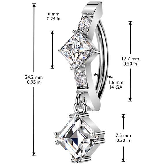 Piercing Nombril carré pendentif zircone - Image 2
