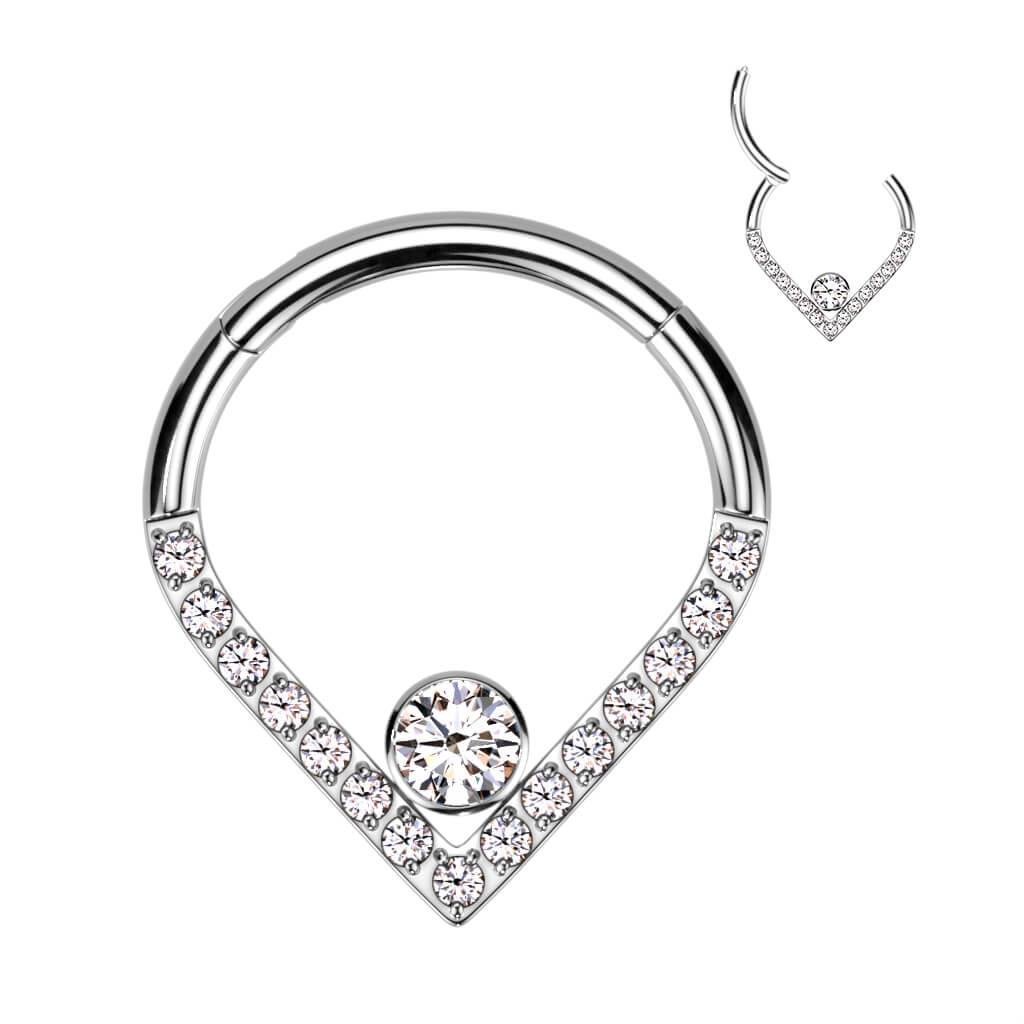 Titane Anneau Chevron Zircone Opale Argent Cliqueur - Image 2