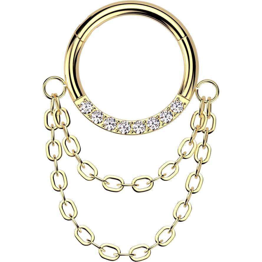Titane Anneau Pendentif Doulbe Chaine Zircone Cliqueur - Image 4
