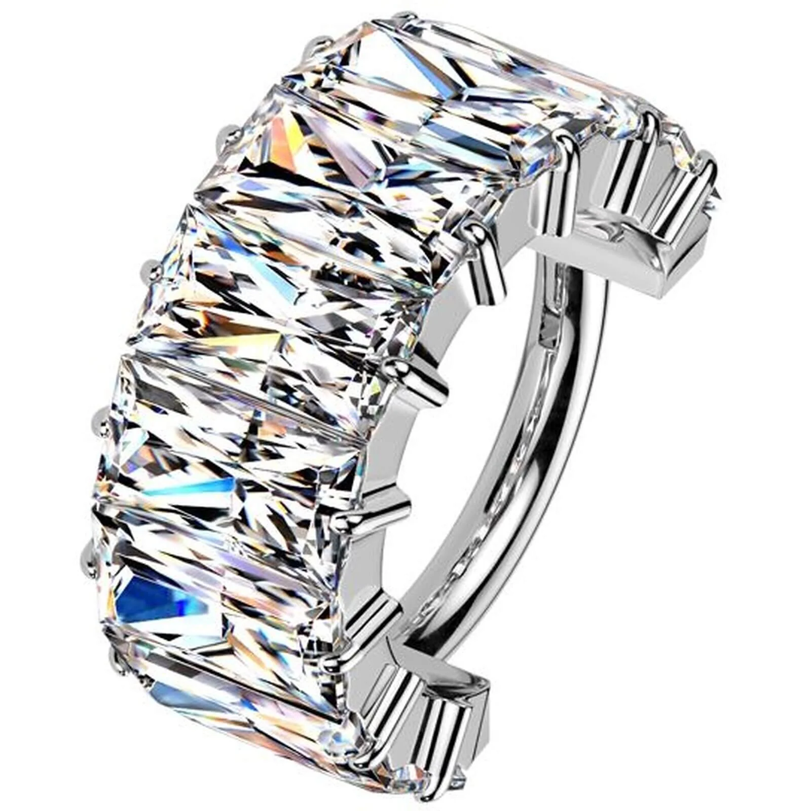 Titane Anneau large grand zircones taillées en baguette clicker