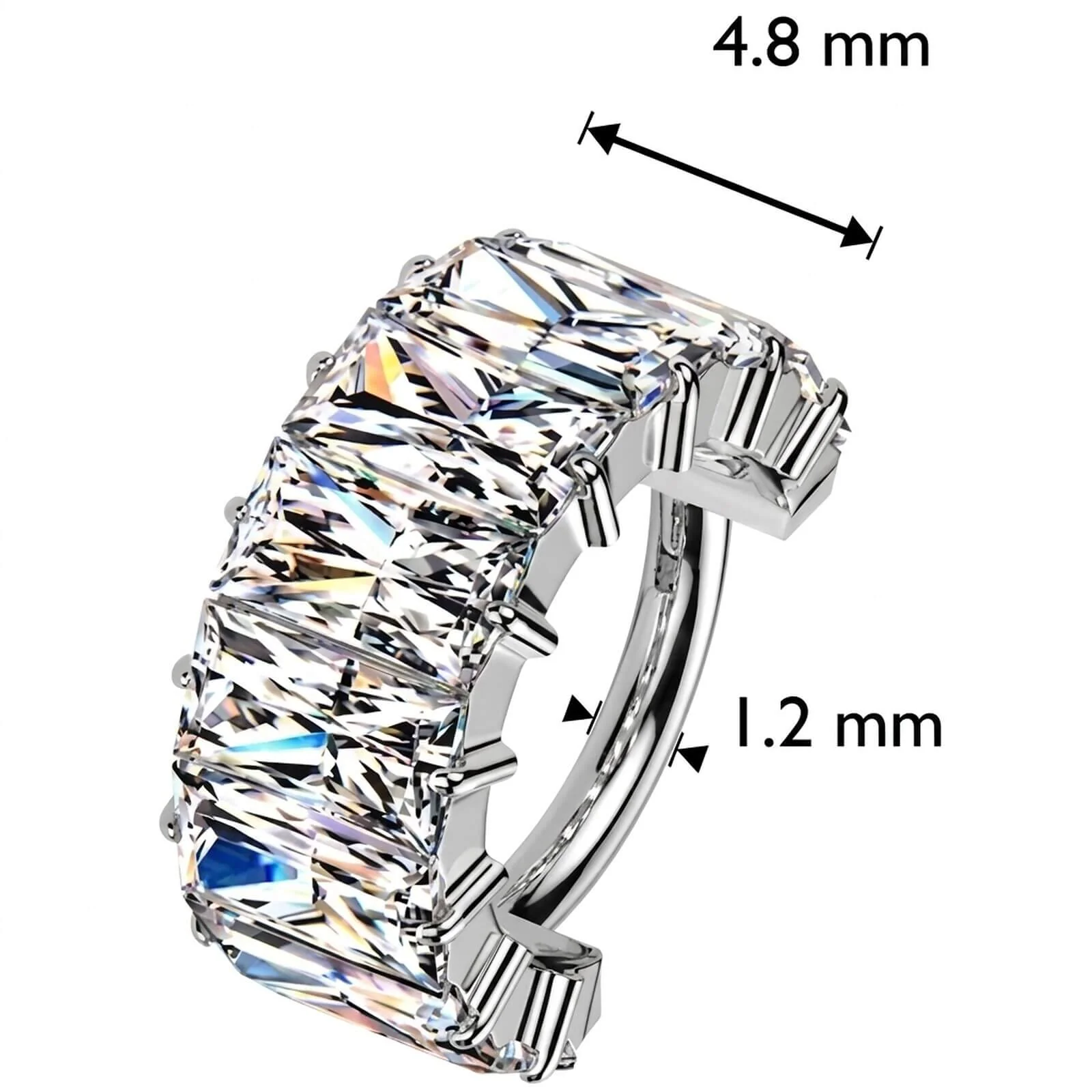 Titane Anneau large grand zircones taillées en baguette clicker - Image 2