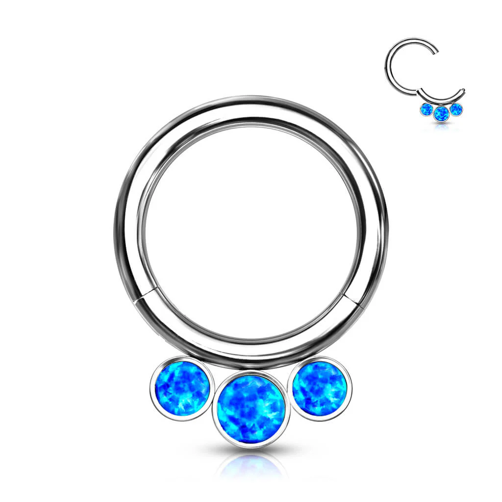 Titane Anneau 3 Billes Opale Argent Cliqueur - Image 2