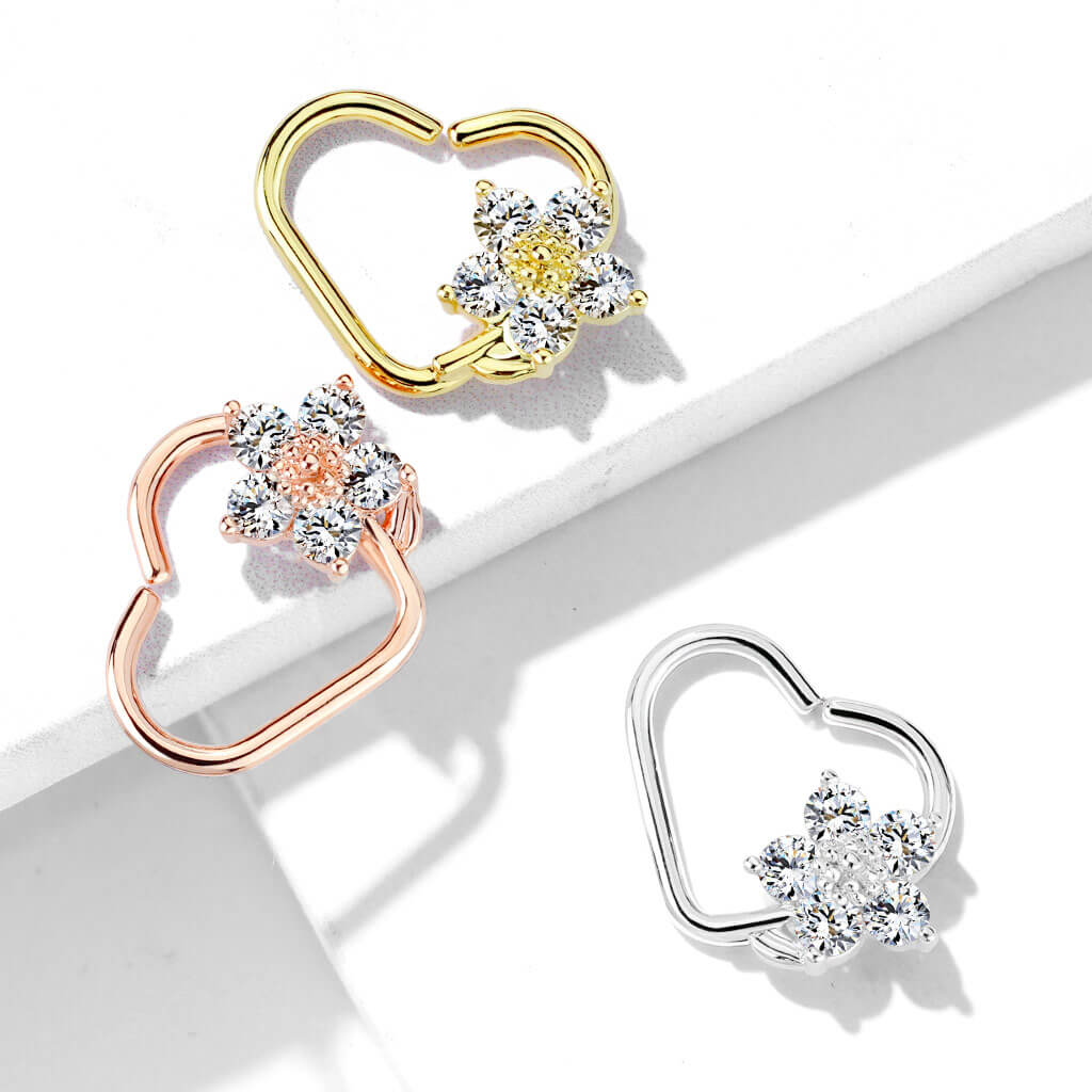 Anneau Cœur Fleur Zircone Pliable - Image 5
