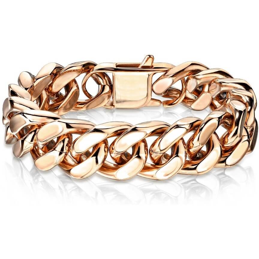 Bracelet 316L Acier Inoxydable Or Rose Chaîne Gourmette Carrée Bracelet
