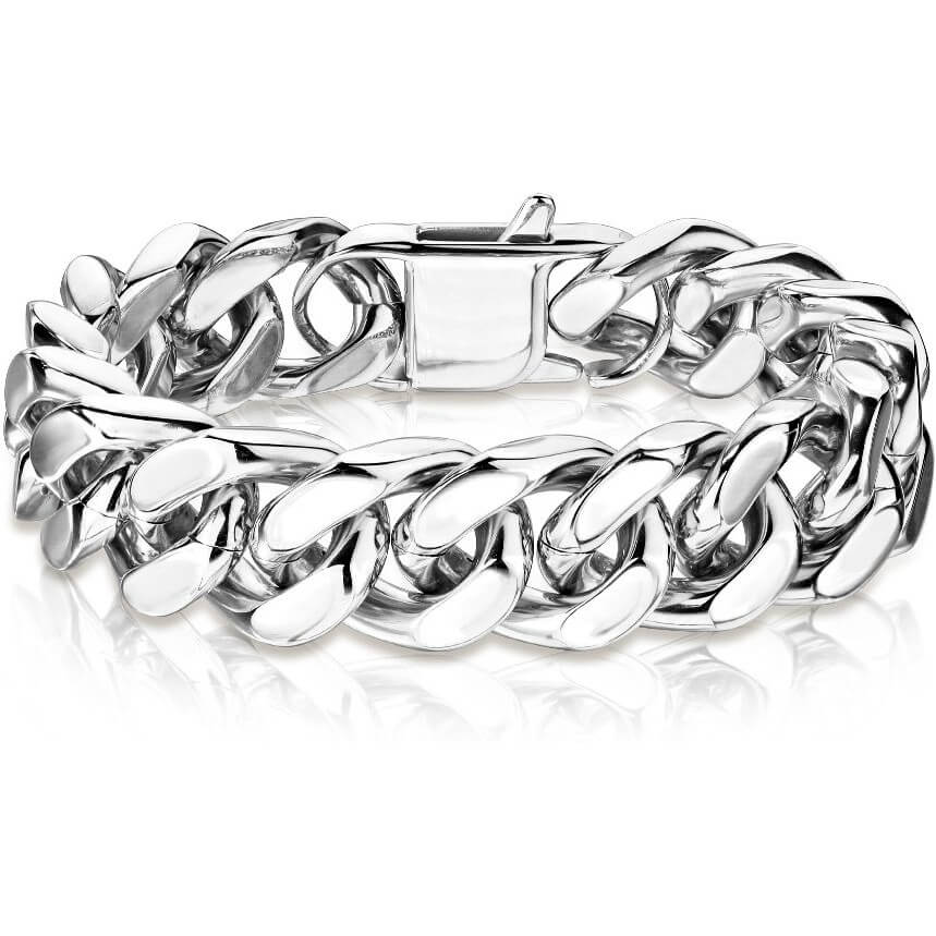 Bracelet 316L Poli à la Main Chaîne Gourmette Carrée Bracelet