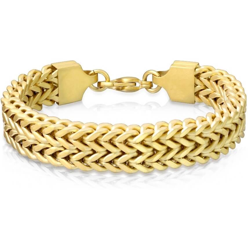 Bracelet 316L IP Doré Mat Double Rang Chaîne Épi Bracelet