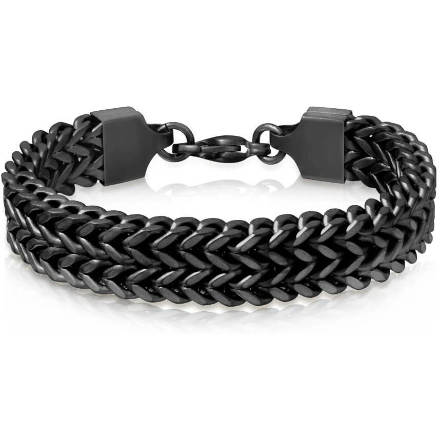 Bracelet 316L IP Noir Mat Double Rang Chaîne Épi Bracelet