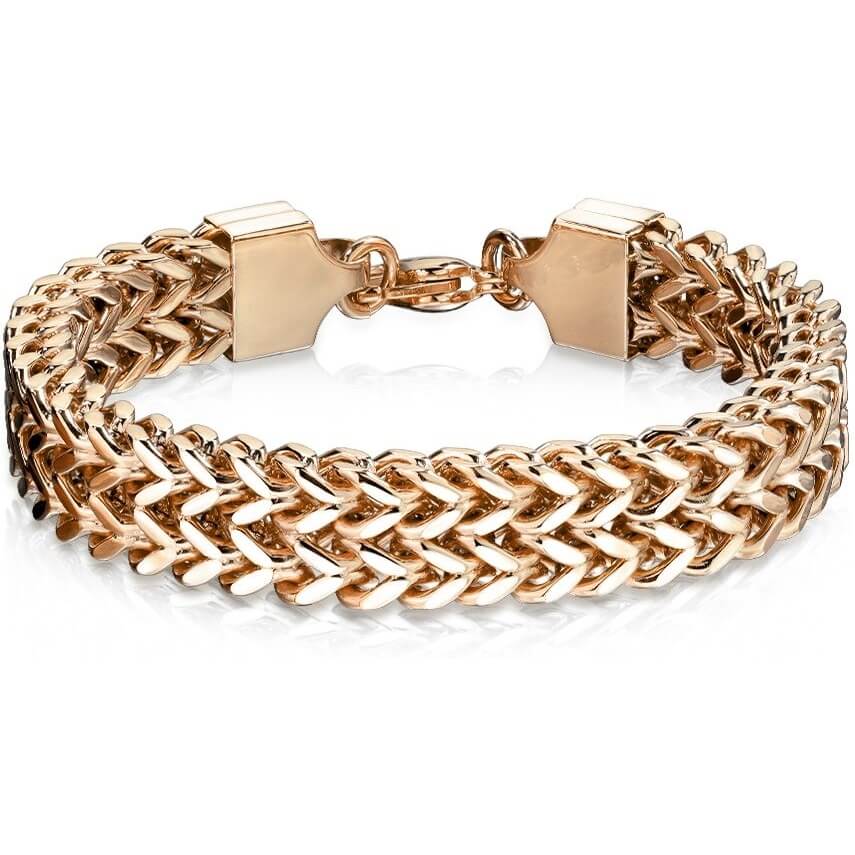 Bracelet 316L IP Or Rose Double Rang Chaîne Épi Bracelet